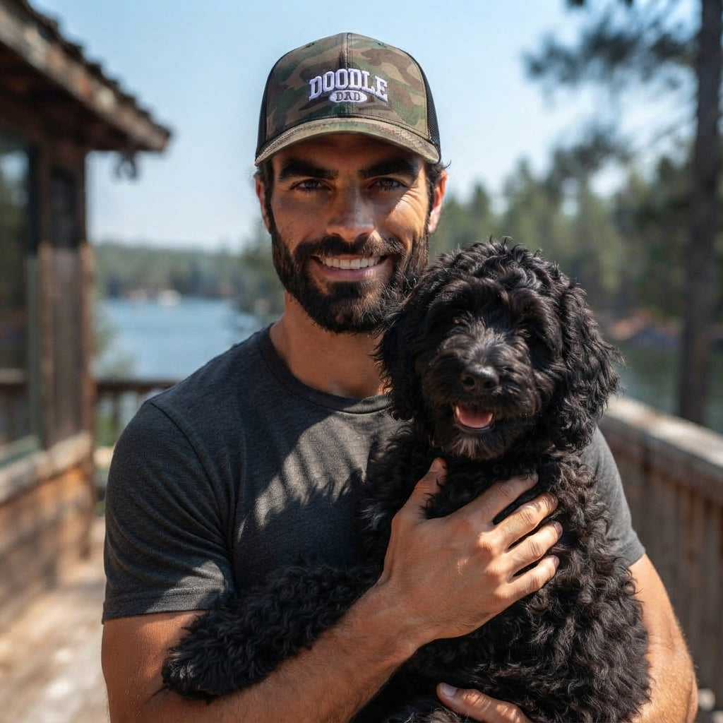Embroidered Doodle Dad Camo Baseball Cap, Camouflage Dog Dad Hat, Goldendoodle Lover Gift for Him