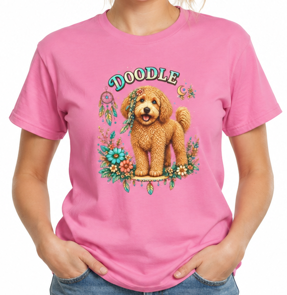 Boho Goldendoodle T-Shirt – Cute Bohemian Dog Mom Graphic Tee – Goldendoodle Lover Shirt