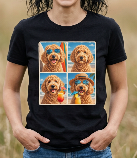 Doodle Groovin’ T-Shirt – Funny Summer Goldendoodle Tee – Beach Vacation Dog Mom Shir