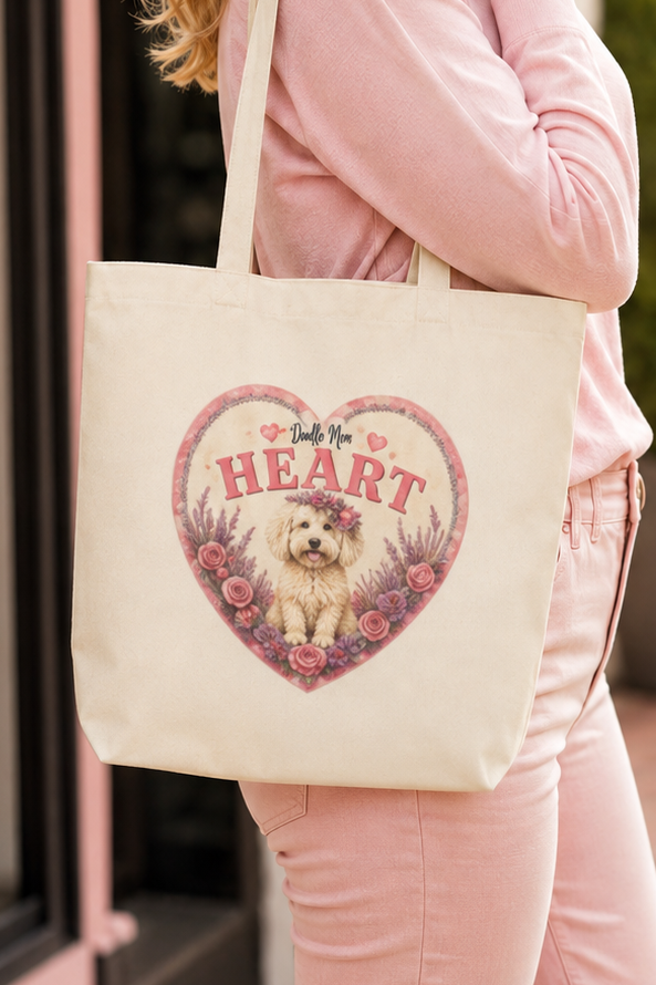 Canvas Tote – "My Heart" Puppy Heart Floral Design