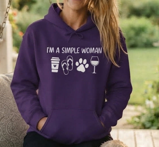 I'm A Simple Woman Hoodie, Funny Women Sweatshirt, Wine Lover Gifts, Coffee Lover Shirt, Dog Paw Shirt, Dog Lover Gifts, Dog Owner Hoodie