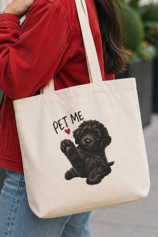 Pet Me Doodle Tote Bag, Cute Doodle Dog Canvas Bag, Goldendoodle Mom Gift, Dog Lover Shopping Tote, Puppy Mom Shoulder Bag