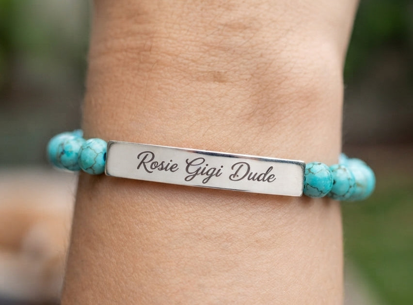 Personalized Natural Stone Bracelet  - Choose Your Stone  - Choose Your Dogs Name